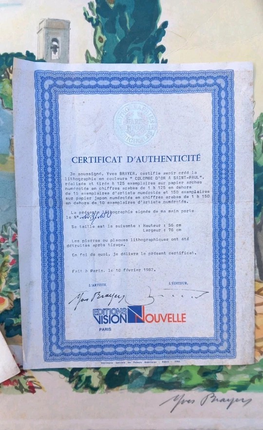 Yves Brayer The Golden Dove (saint-paul-de-vence) In Provence Signed Lithograph-photo-1