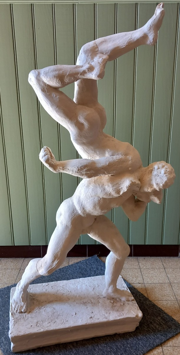 Gladiateurs Nus Hommes Lutteurs Antiques Platre d'Atelier XIXe Siècle-photo-2