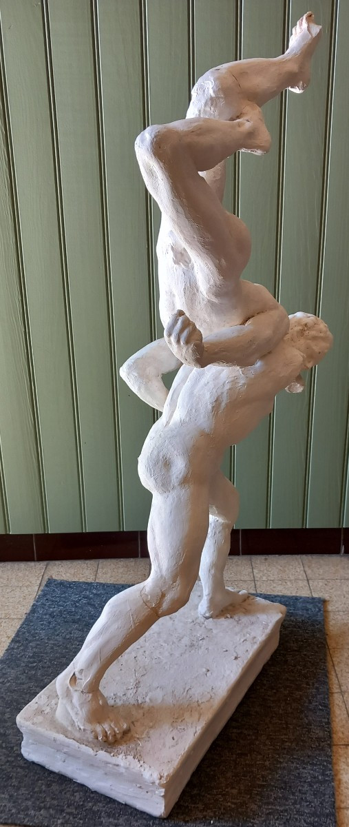 Gladiateurs Nus Hommes Lutteurs Antiques Platre d'Atelier XIXe Siècle-photo-3