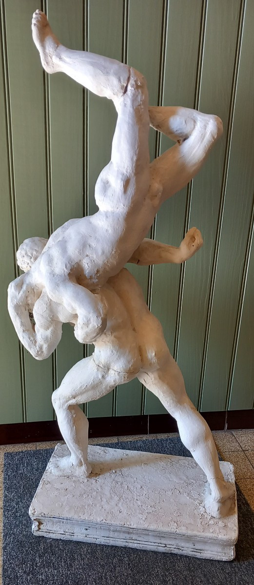 Gladiateurs Nus Hommes Lutteurs Antiques Platre d'Atelier XIXe Siècle-photo-2