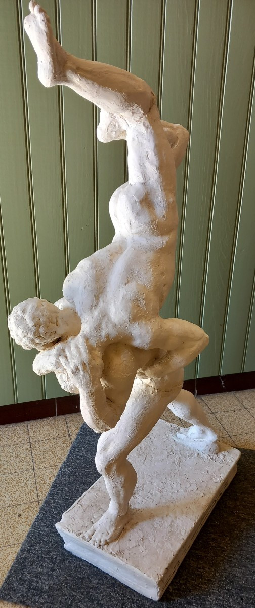Gladiateurs Nus Hommes Lutteurs Antiques Platre d'Atelier XIXe Siècle-photo-3