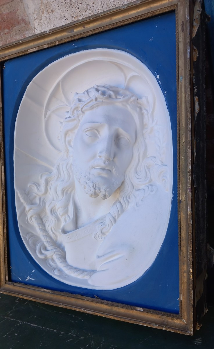 Plaster Bas-relief Of Christ, Ecce Homo, Framed Diorama Souvenir, Grand Tour Of Rome, 19th Century-photo-3
