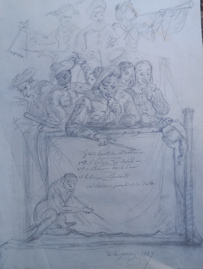 Projet Dessin d'Affiche Satirique de Comédie Théatre : Arlequin « à la prison » 1847