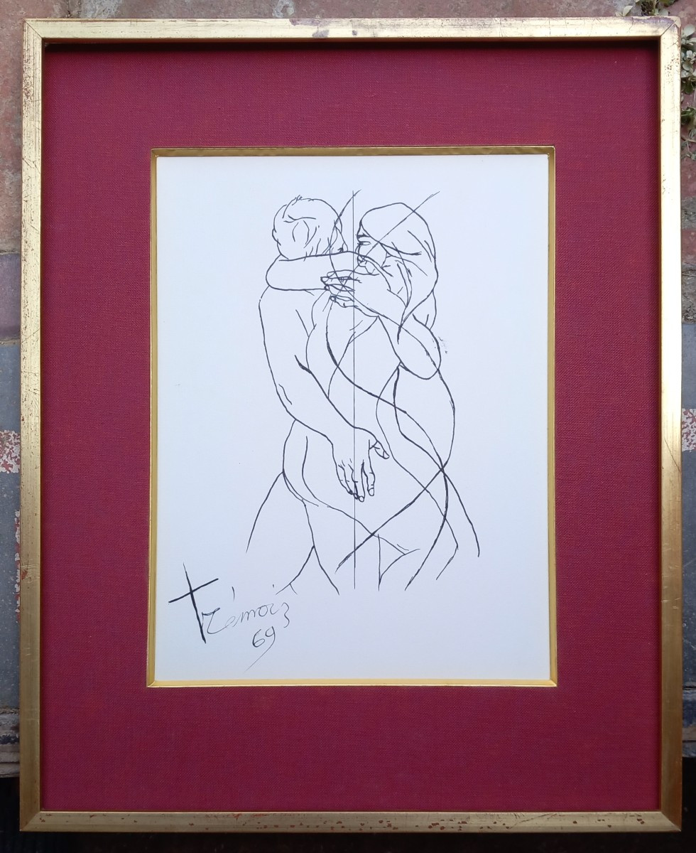 Pierre Yves Trémois Original Ink Drawing "the Embrace" 1969 Eroticism-photo-2