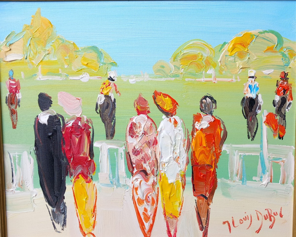 Jean-Louis Dubuc (1946-) "Aux Courses" Chantilly Acrylique sur Toile XXe -photo-2