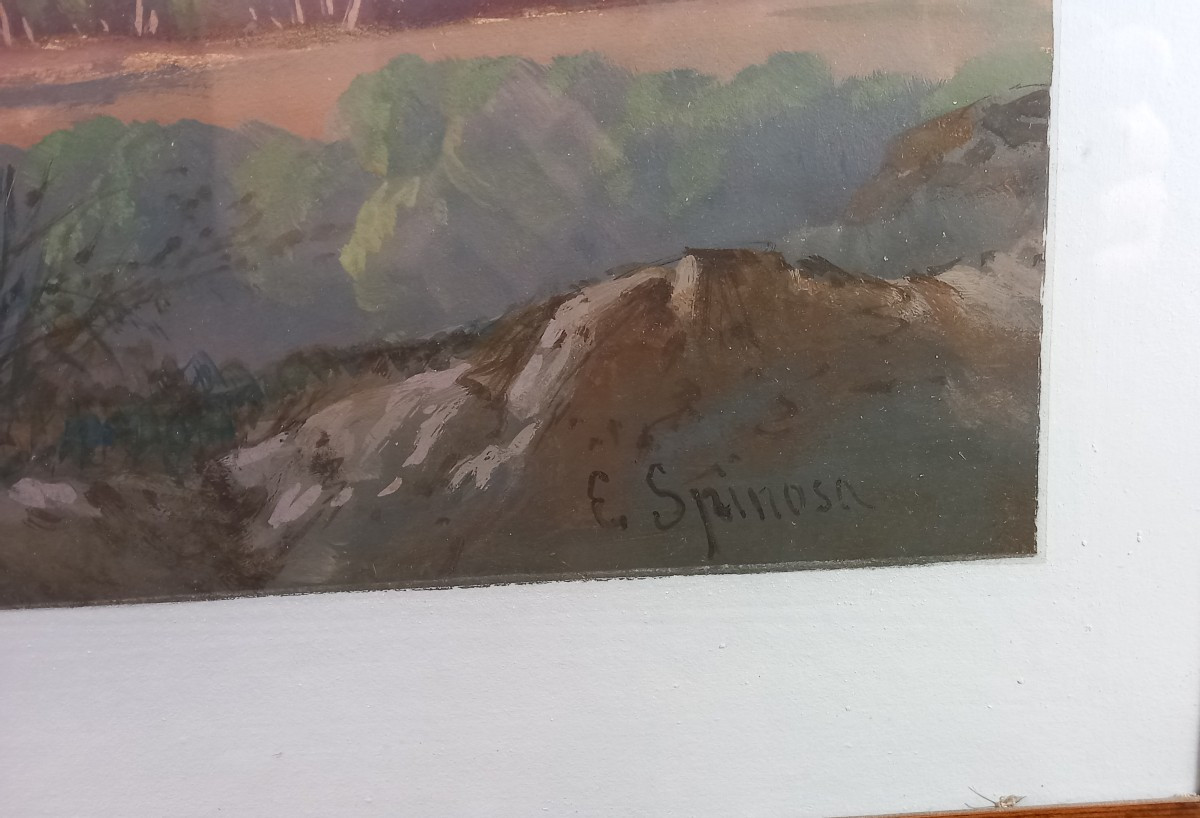 Gouache Of The Grand Tour City Of Sorrento And Bay Of Naples And Vesuvius E.spinosa-photo-3