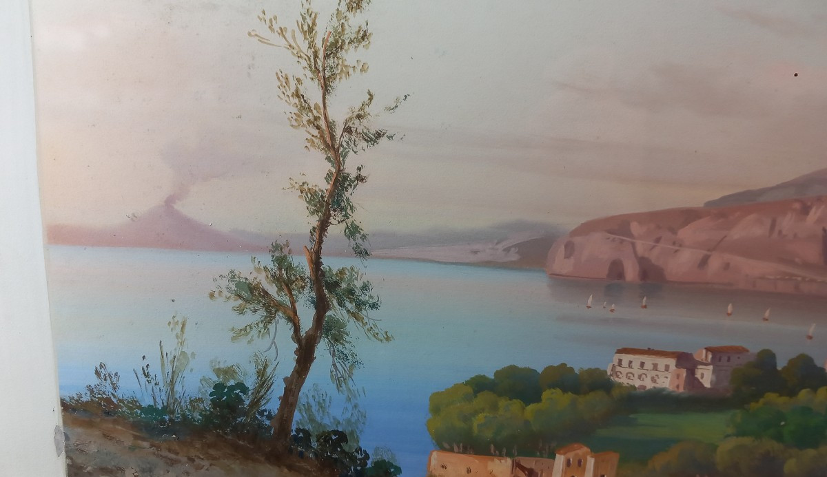 Gouache Of The Grand Tour City Of Sorrento And Bay Of Naples And Vesuvius E.spinosa-photo-4