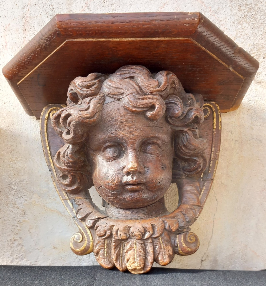 Pair Of Naturel Carved Wood Brackets Putto Heads Or Angelots 18th Century Woodwork-photo-3