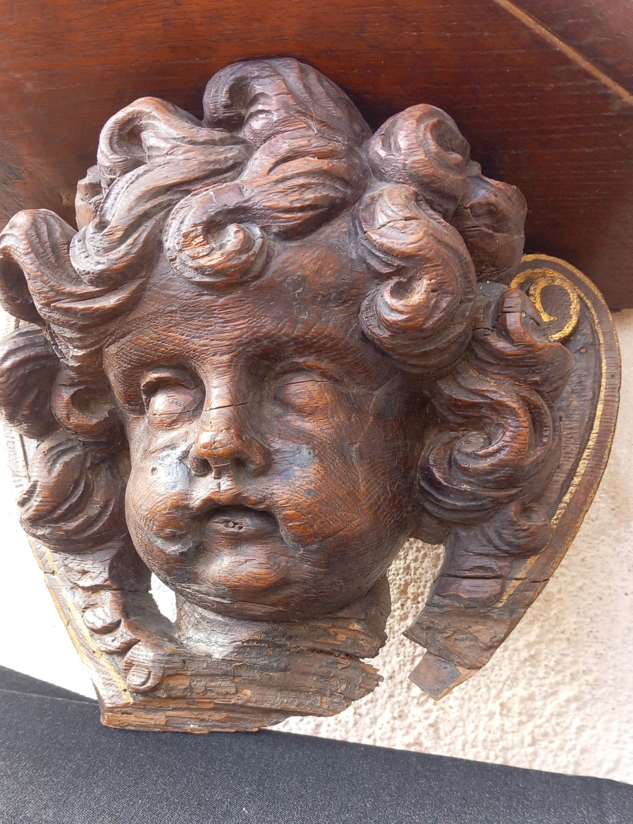 Pair Of Naturel Carved Wood Brackets Putto Heads Or Angelots 18th Century Woodwork-photo-2