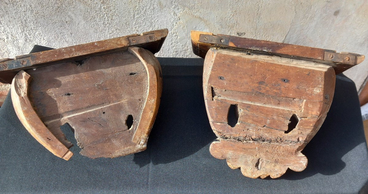Pair Of Naturel Carved Wood Brackets Putto Heads Or Angelots 18th Century Woodwork-photo-4