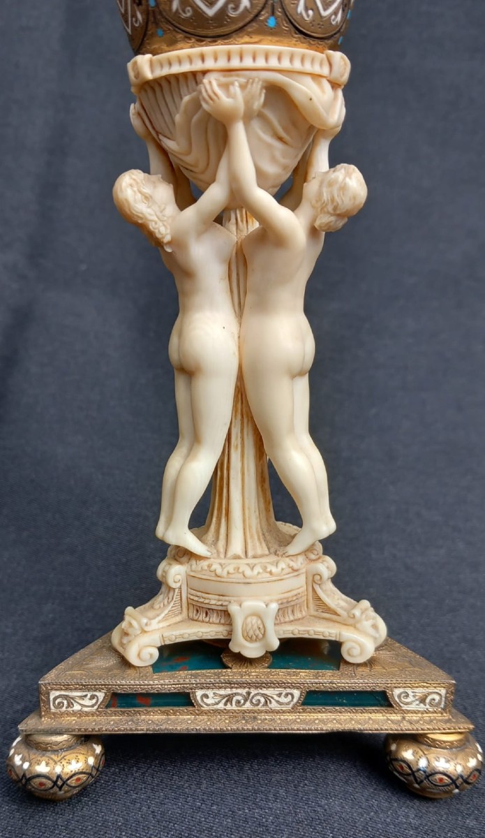 Three Graces Perfume Burner Ivory And Enameled Bronze 19th Century-photo-2