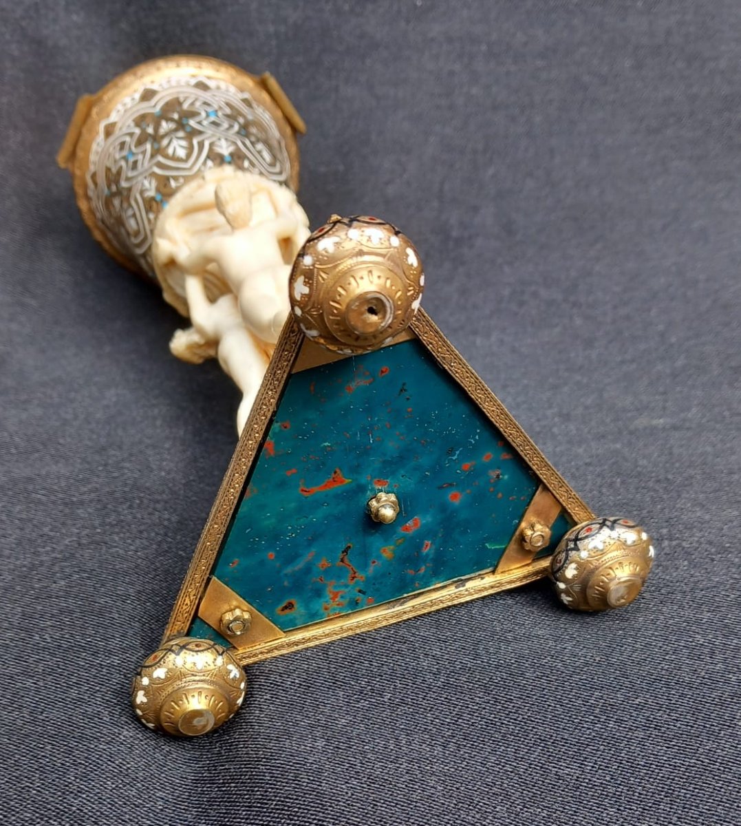 Three Graces Perfume Burner Ivory And Enameled Bronze 19th Century-photo-3