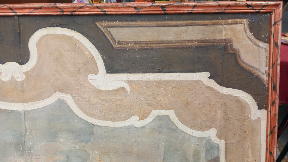 Toile Peinte à Décor de Paysage Dessus de Porte Italie XVIIIe siècle-photo-4