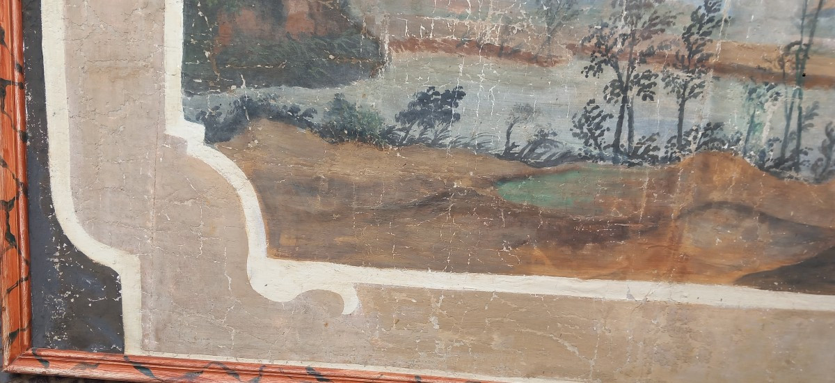 Toile Peinte à Décor de Paysage Dessus de Porte Italie XVIIIe siècle-photo-2