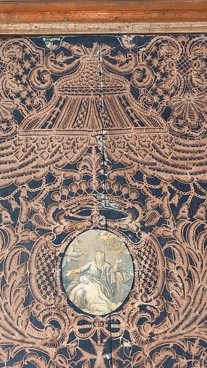 Canivet Papier Découpé 17th Century Pieta Medallion By Mignard-photo-4