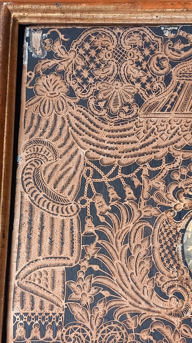 Canivet Papier Découpé 17th Century Pieta Medallion By Mignard-photo-5