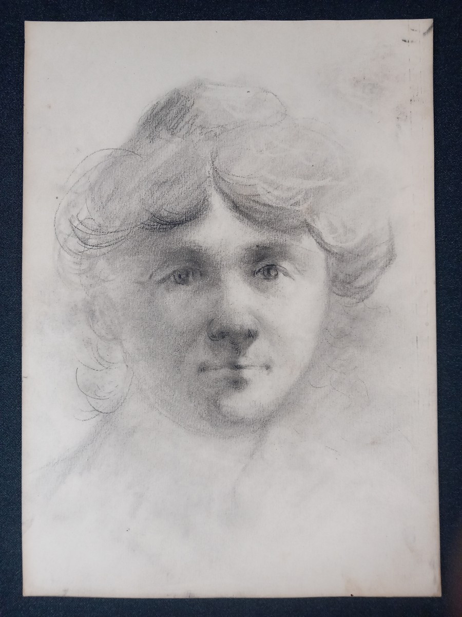  Eugène REGAGNON Portrait d'Elegante Jeune Fille Dessin Crayon sur Papier