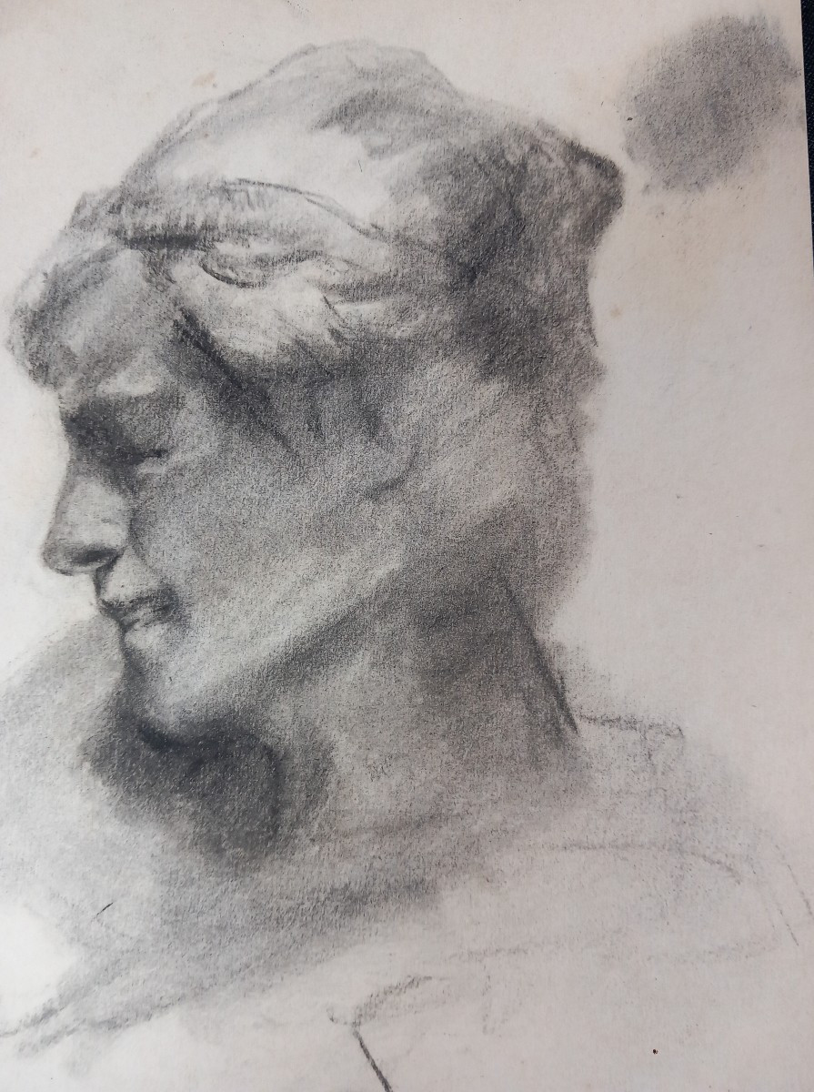 Eugène REGAGNON Portrait de Jeune Fille de Profil XIXe Elégante Dessin -photo-2