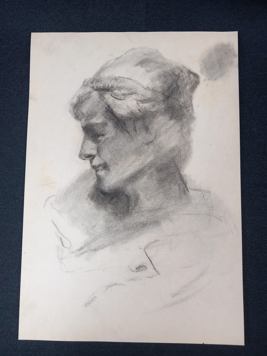 Eugène REGAGNON Portrait de Jeune Fille de Profil XIXe Elégante Dessin 