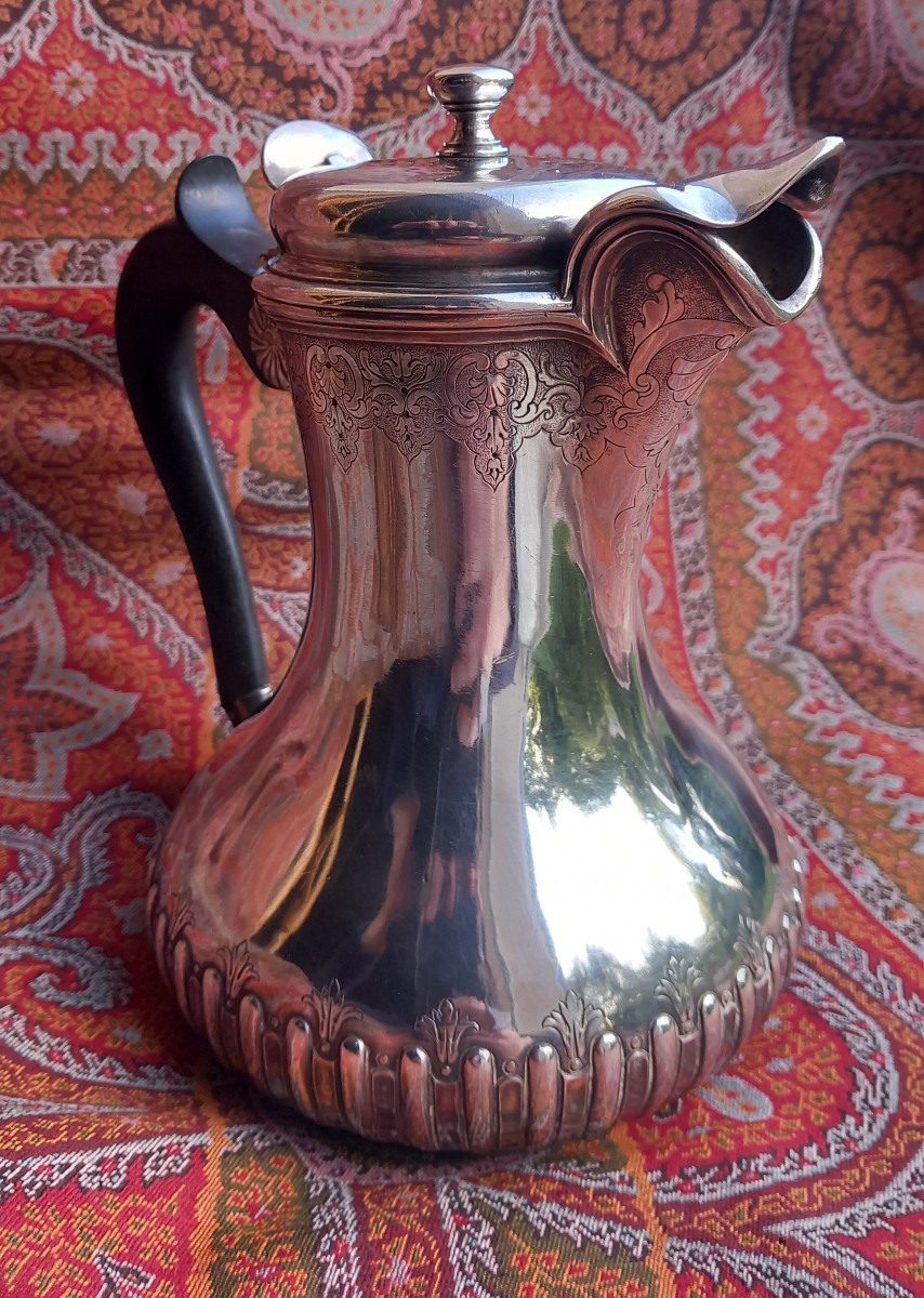 Louis XV Silver Marabout Coffee Pot With Chiselled Decoration Paris Langlois Silversmith-photo-2