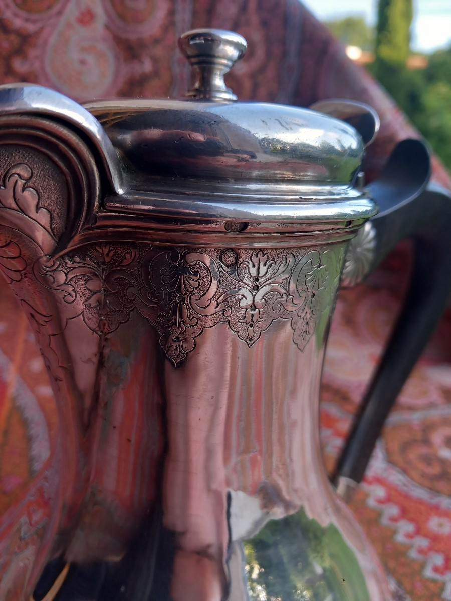 Louis XV Silver Marabout Coffee Pot With Chiselled Decoration Paris Langlois Silversmith-photo-4