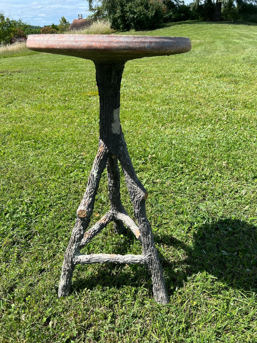 Mobilier de Jardin XIXe Guéridon Selette Métal et Ciment Tôleries de Grenoble Rocaille-photo-1