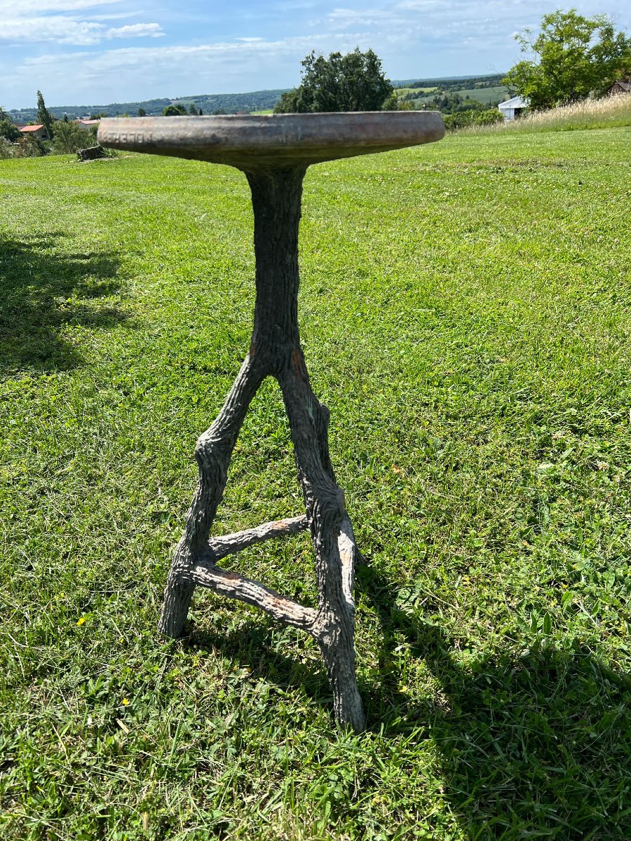 Mobilier de Jardin XIXe Guéridon Selette Métal et Ciment Tôleries de Grenoble Rocaille-photo-6