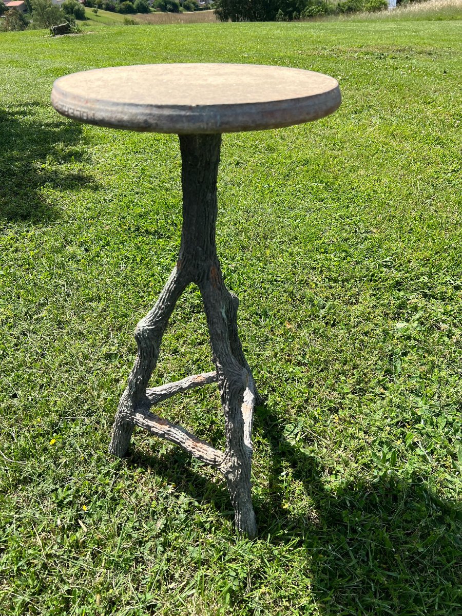 Mobilier de Jardin XIXe Guéridon Selette Métal et Ciment Tôleries de Grenoble Rocaille-photo-7