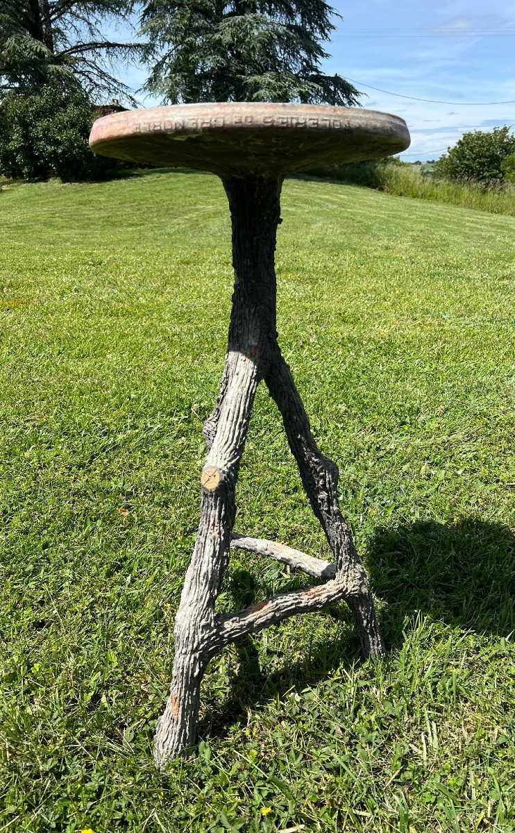 Mobilier de Jardin XIXe Guéridon Selette Métal et Ciment Tôleries de Grenoble Rocaille
