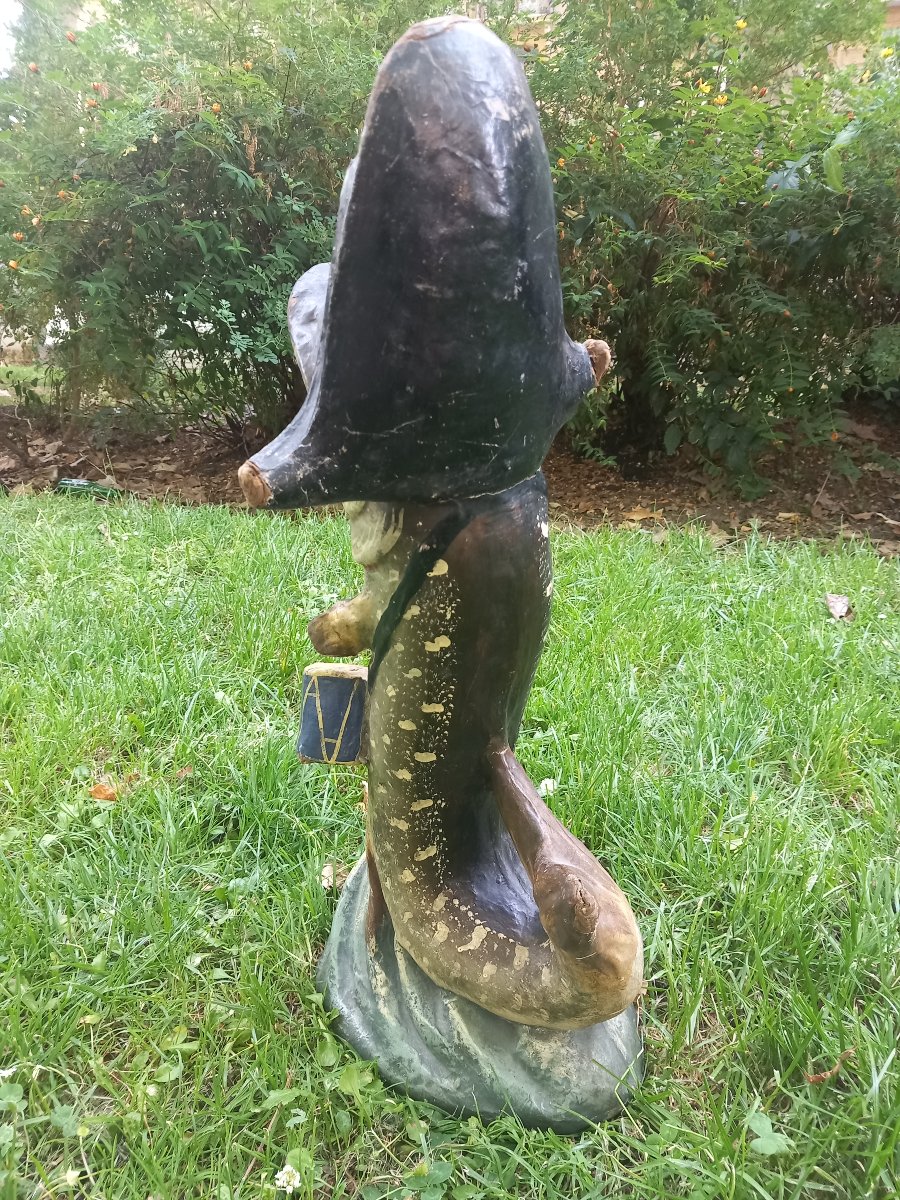 Tirelire Zoomorphe en Papier Mâché XIXe Siècle Brochet Poisson Garde-Pêche Tronc de Commerce-photo-3