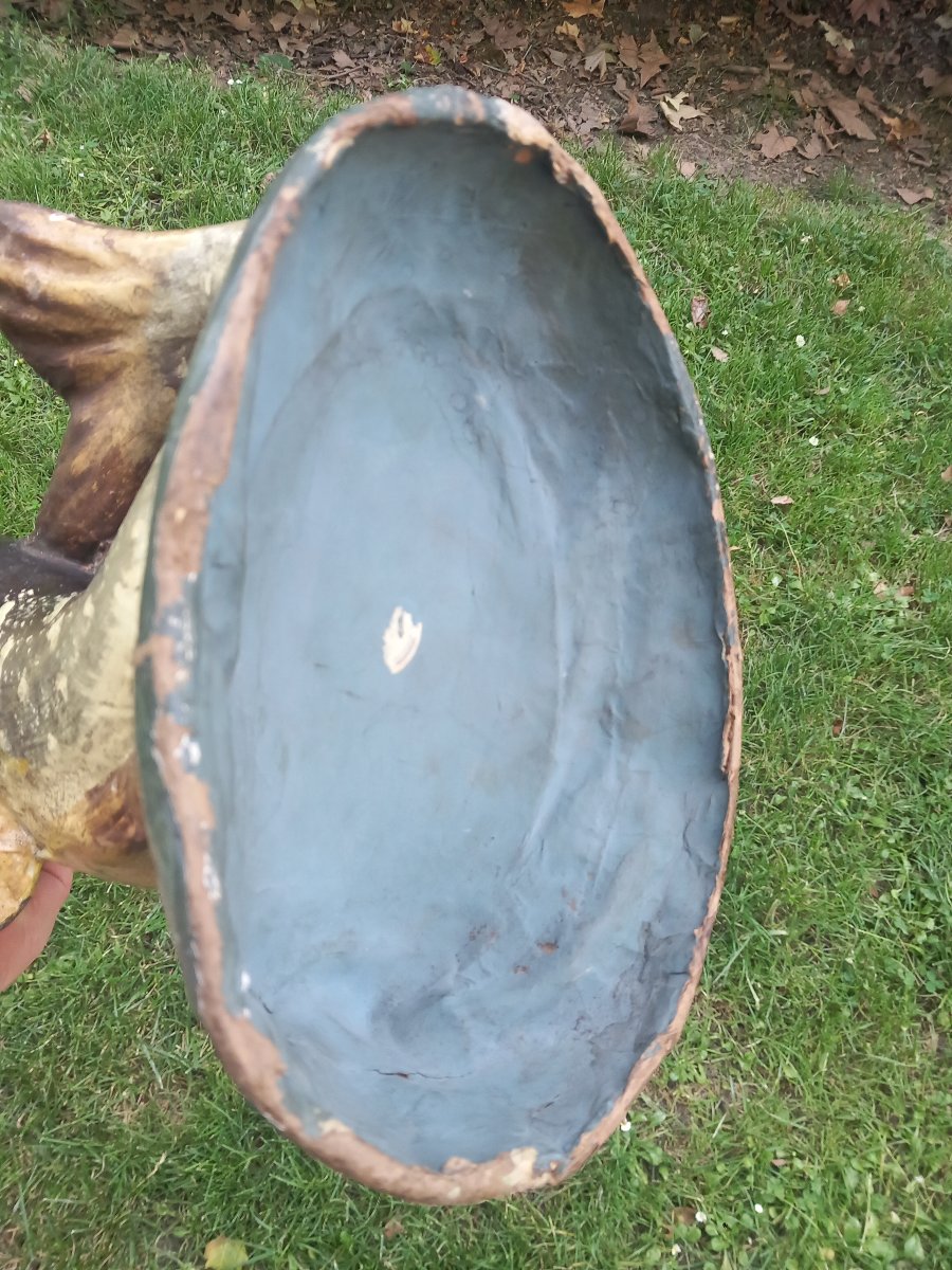 Tirelire Zoomorphe en Papier Mâché XIXe Siècle Brochet Poisson Garde-Pêche Tronc de Commerce-photo-4