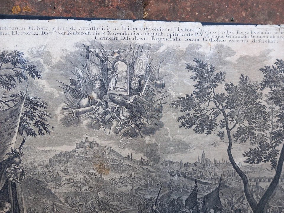 Bataille de la Montagne Blanche à Prague 1620 Tchéquie Grande Gravure XVIIe siècle-photo-2