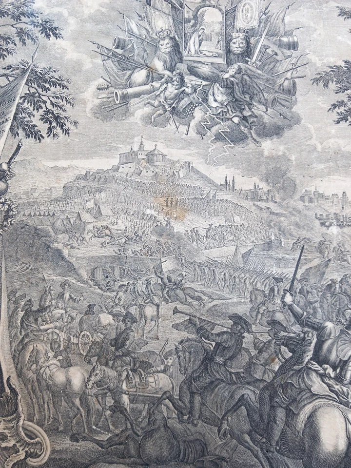Bataille de la Montagne Blanche à Prague 1620 Tchéquie Grande Gravure XVIIe siècle-photo-3