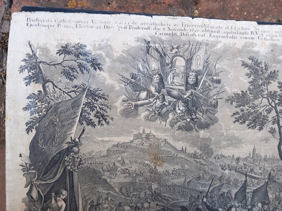 Bataille de la Montagne Blanche à Prague 1620 Tchéquie Grande Gravure XVIIe siècle-photo-5