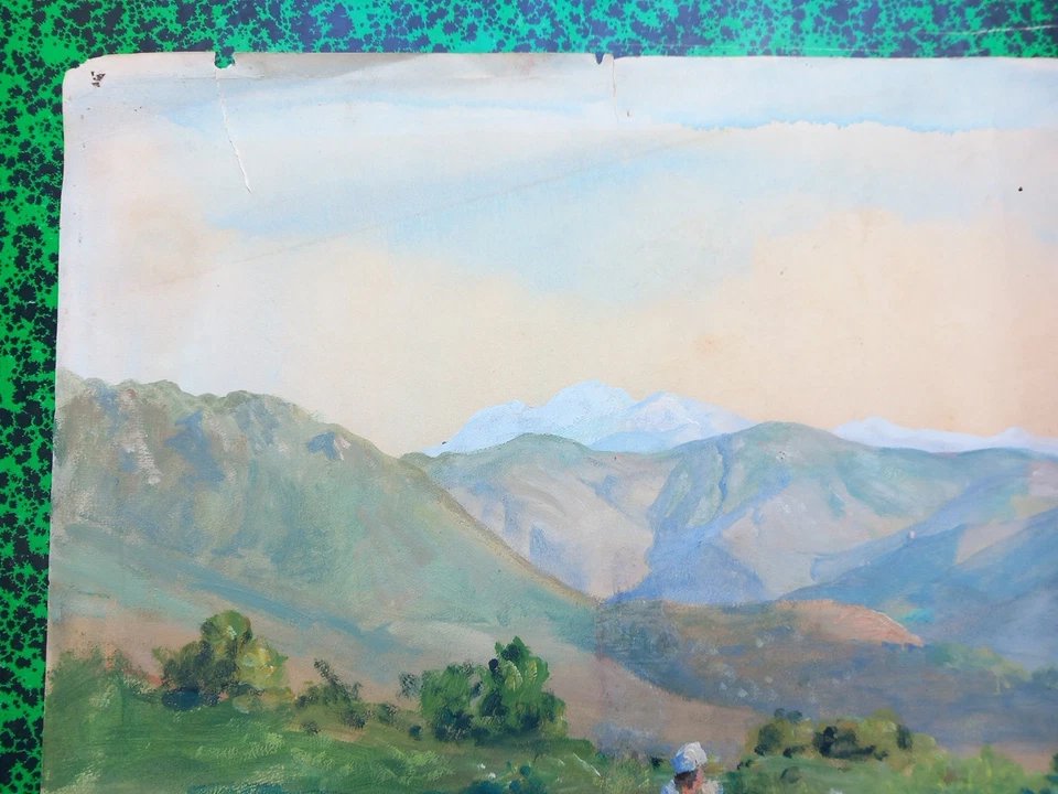 Neville Bulwer-Lytton (1879–1951) Pique Nique dans les Alpes à Annecy Savoie Gouache sur Papier-photo-3