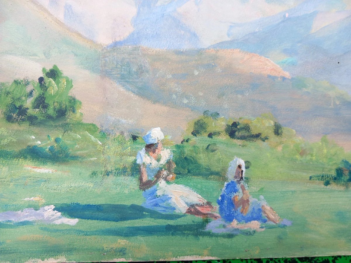 Neville Bulwer-Lytton (1879–1951) Pique Nique dans les Alpes à Annecy Savoie Gouache sur Papier