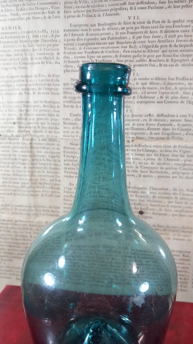 Bouteille en Verre de Grésigne (Tarn) Couleur Bleu-Vert XVIIIe Siècle -photo-2