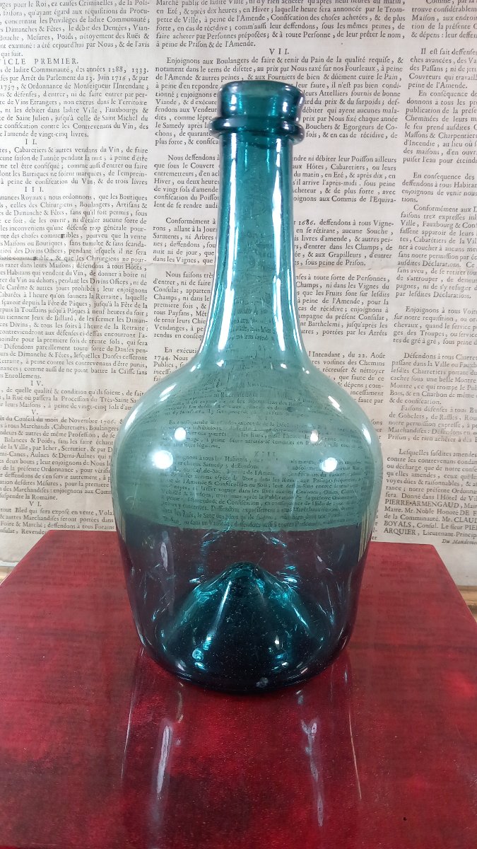 Bouteille en Verre de Grésigne (Tarn) Couleur Bleu-Vert XVIIIe Siècle -photo-4
