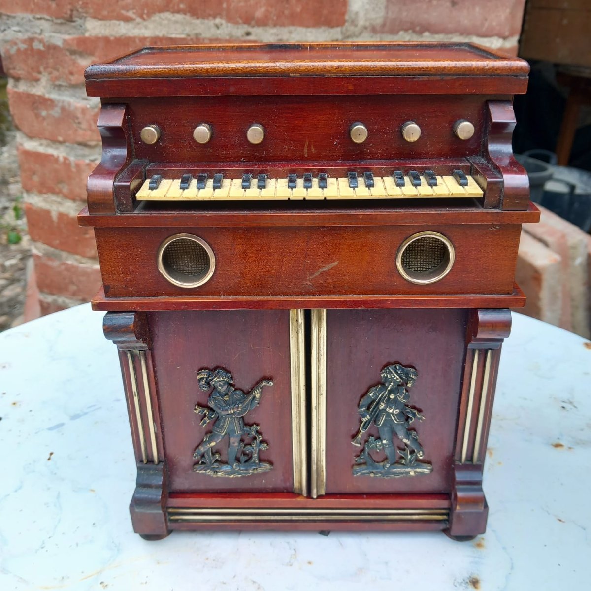 Cave à Cigares et Cigarettes en Acajou Harmonium Miniature avec Boite à Musique epoque fin 19e-photo-4