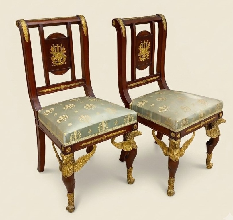 Paire de Chaises Acajou et Bronze Doré Style Empire, fin XIXe Siècle Edmond Kahn & Co Londres-photo-2