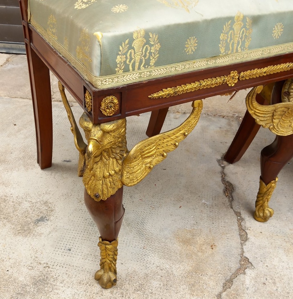 Paire de Chaises Acajou et Bronze Doré Style Empire, fin XIXe Siècle Edmond Kahn & Co Londres-photo-3