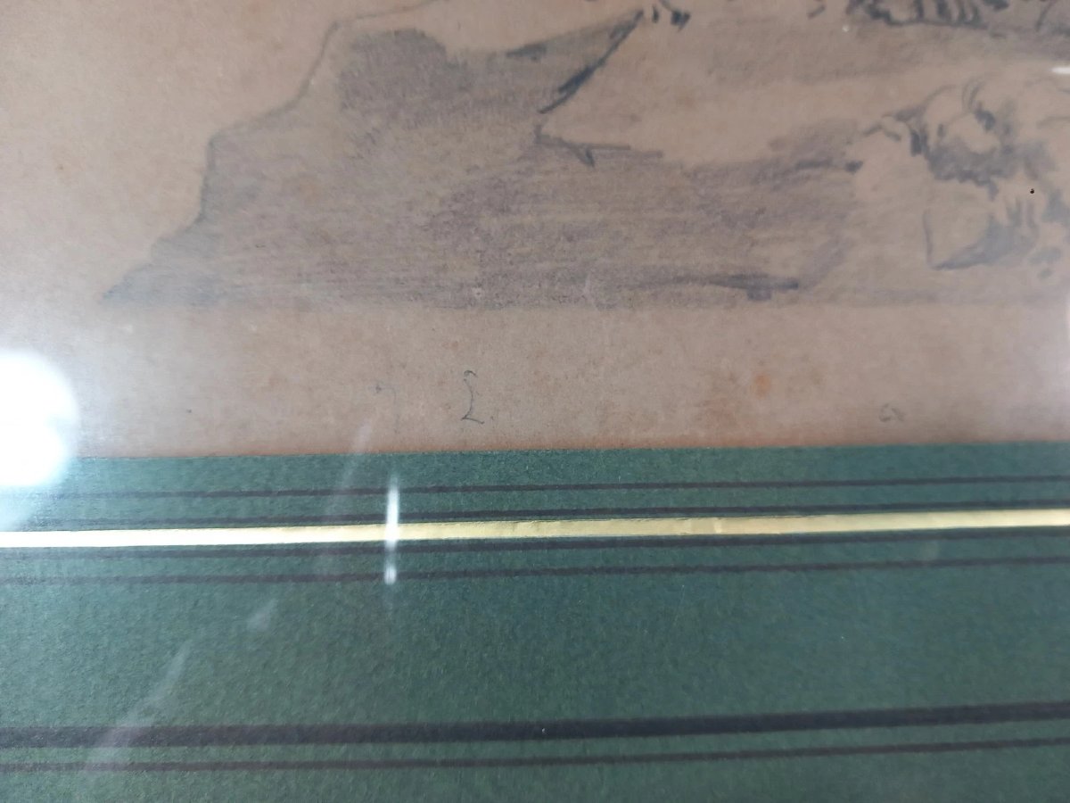 Dessin de la Fontaine de Cybèle au Prado à Madrid Pierre noire rehauts de blanc 1850-photo-3