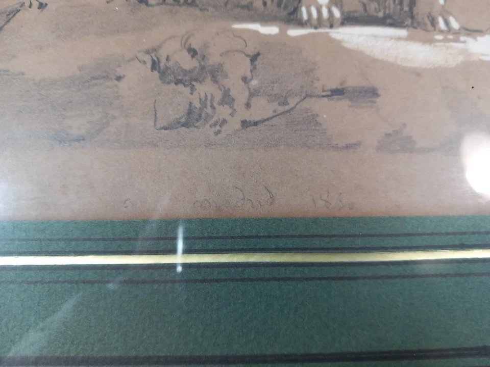 Dessin de la Fontaine de Cybèle au Prado à Madrid Pierre noire rehauts de blanc 1850-photo-4