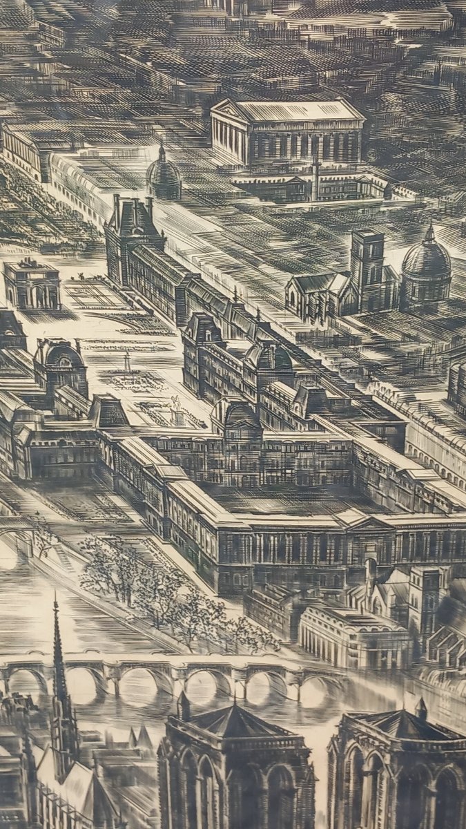 Albert DECARIS Gravure "Allégorie de Paris" Monuments Epoque Milieu XXe -photo-2