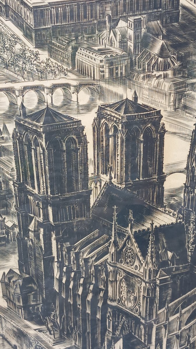 Albert DECARIS Gravure "Allégorie de Paris" Monuments Epoque Milieu XXe -photo-2