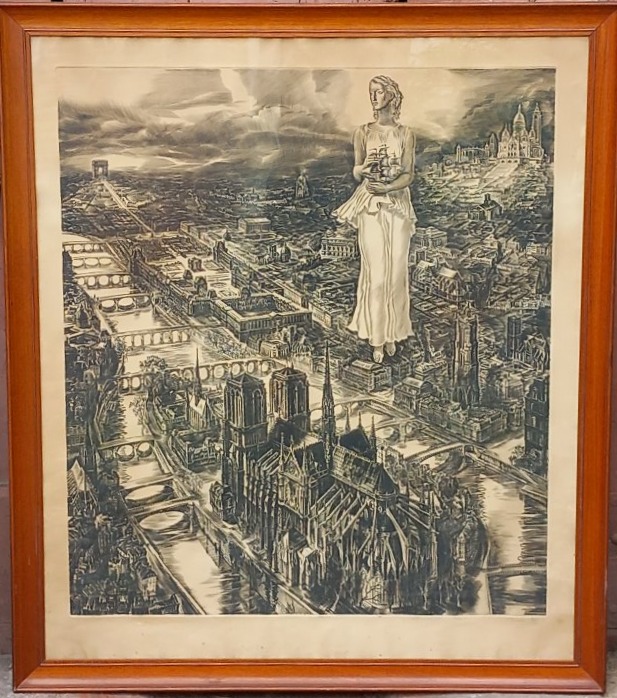 Albert DECARIS Gravure "Allégorie de Paris" Monuments Epoque Milieu XXe 