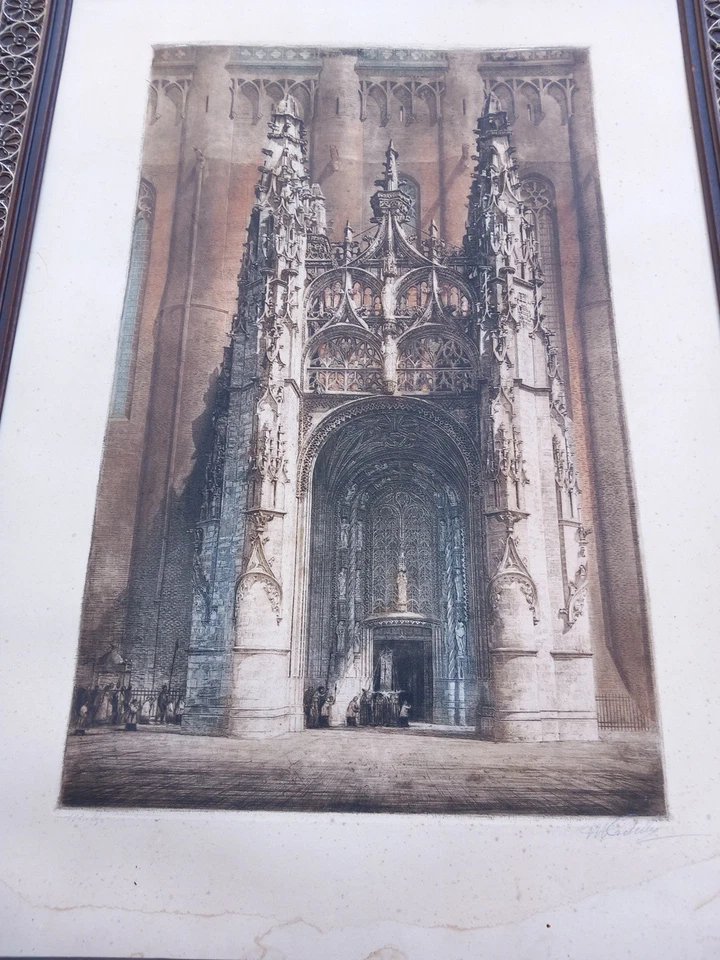 Maurice CRETELLE Gravure au Burin Cathedrale d'Albi Tarn Baldaquin Gothique Flamboyant -photo-1