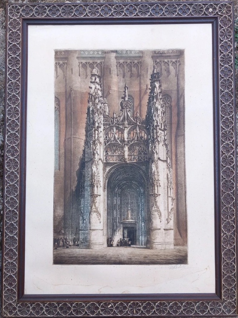 Maurice CRETELLE Gravure au Burin Cathedrale d'Albi Tarn Baldaquin Gothique Flamboyant 