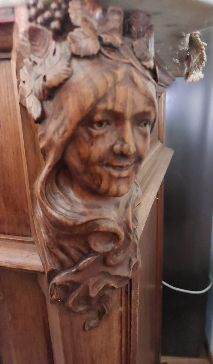 Meuble Comptoir de Commerce Brasserie Bar Têtes Bacchus et Bacchanale Chêne Sculpté XIXe-photo-4