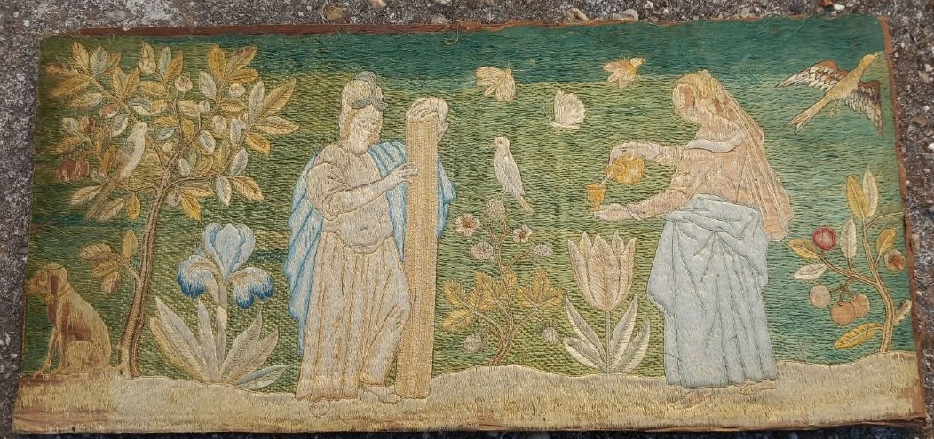 Panneau brodé anglais – Jardin merveilleux Angleterre Textile XVIIe siècle-photo-2